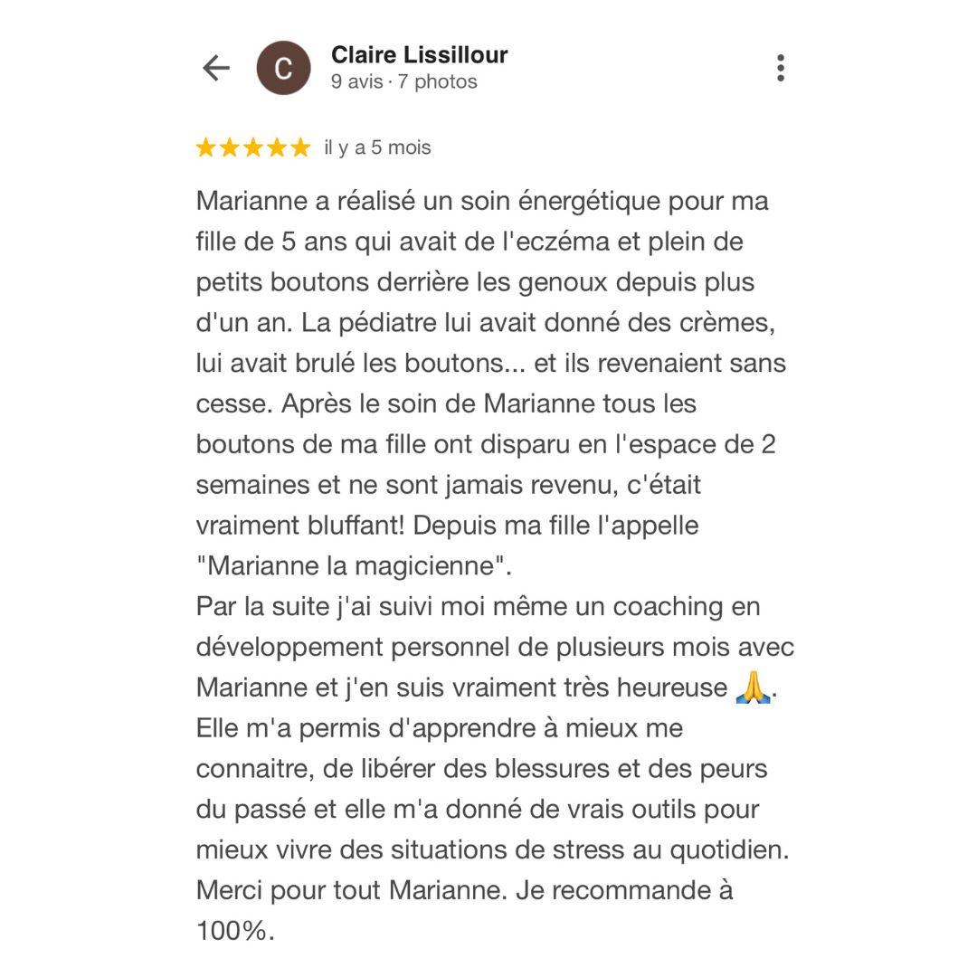 Avis google Claire, coaching holistique énergétique