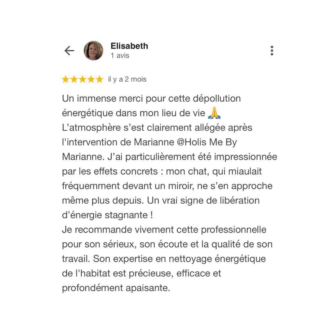 Avis google Elisabeth, coaching énergétique Marianne Aupetit