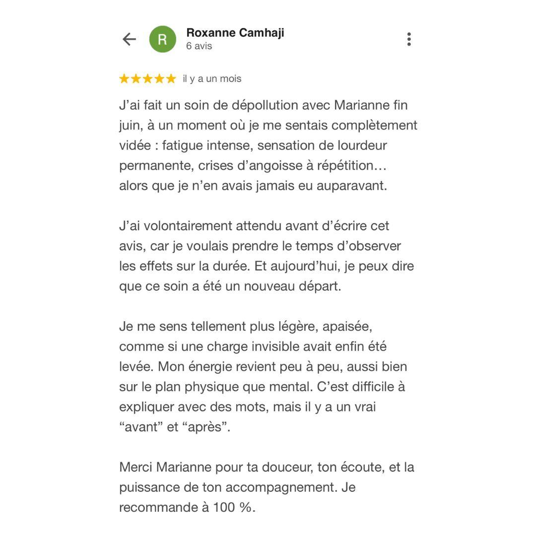 Avis google Roxane, Coaching énergétique Marianne Aupetit